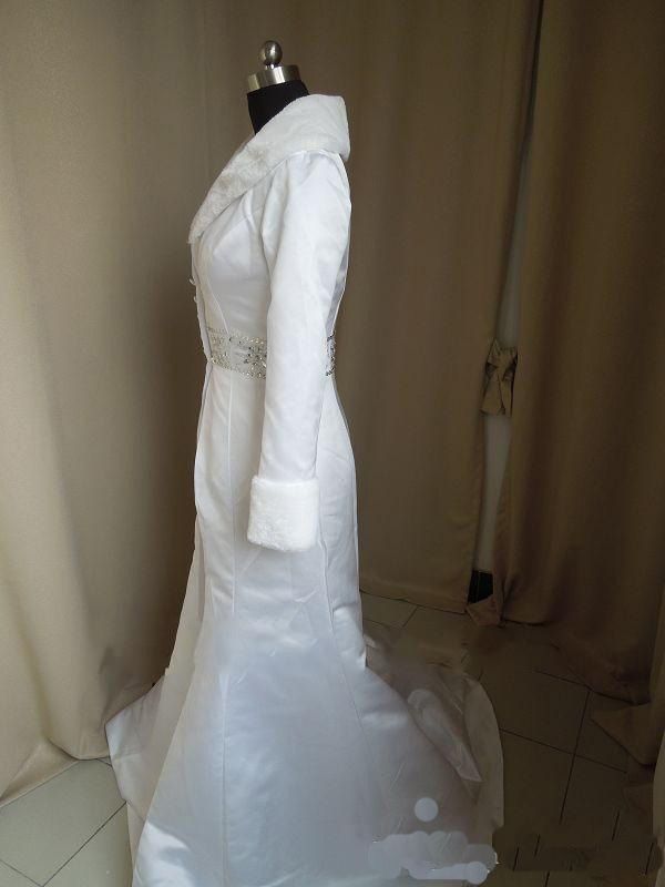 A Line Coat Strapless Satin White Fur, White Fur Coat For Wedding Dress