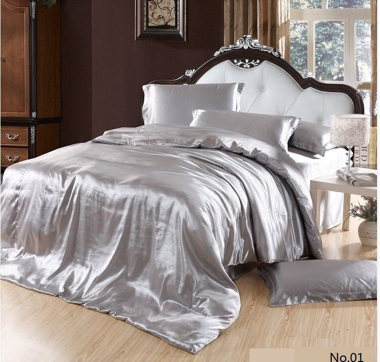 Silver Duvet Cover Bedding Sets Grey Silk Satin Super King Size