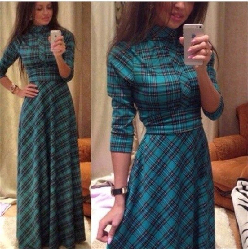 long sleeve plaid maxi dress