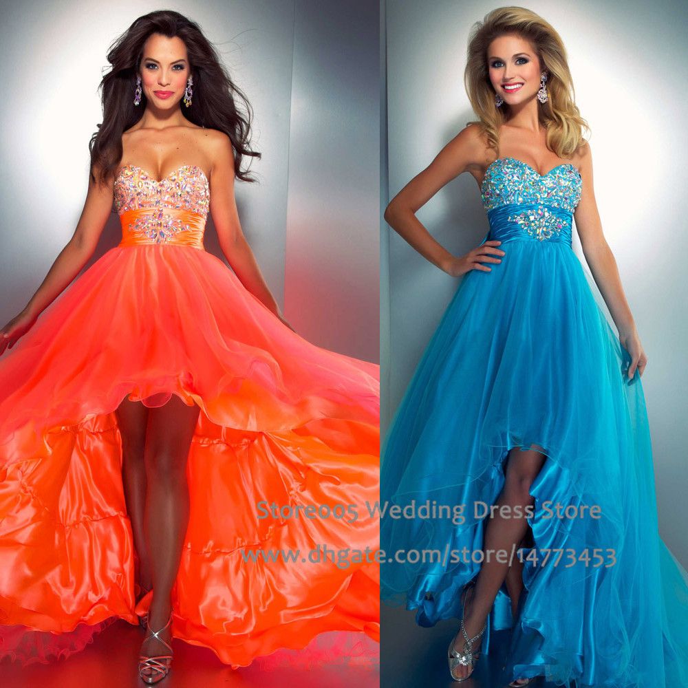 orange and blue prom dress