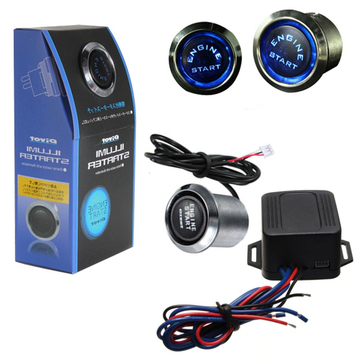 Universal Car Engine Start Push Button Switch Ignition Starter Kit Blue LED