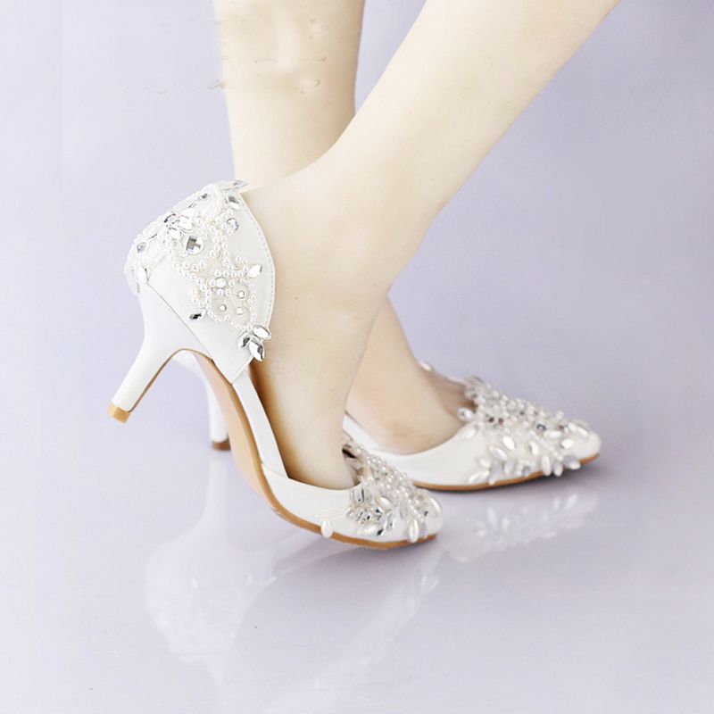 Günstige Spitzschuh Hochzeit Schuh Bequeme Mittlere Ferse Braut Hochzeit Schuhe Handgemachte Kristall Schwangere Schuhe Weiß Satin Günstige Spitzschuh Hochzeit Schuh Bequeme Mittlere Ferse Braut Hochzeit Schuhe Handgemachte Kristall Schwangere Schuhe Weiß Satin