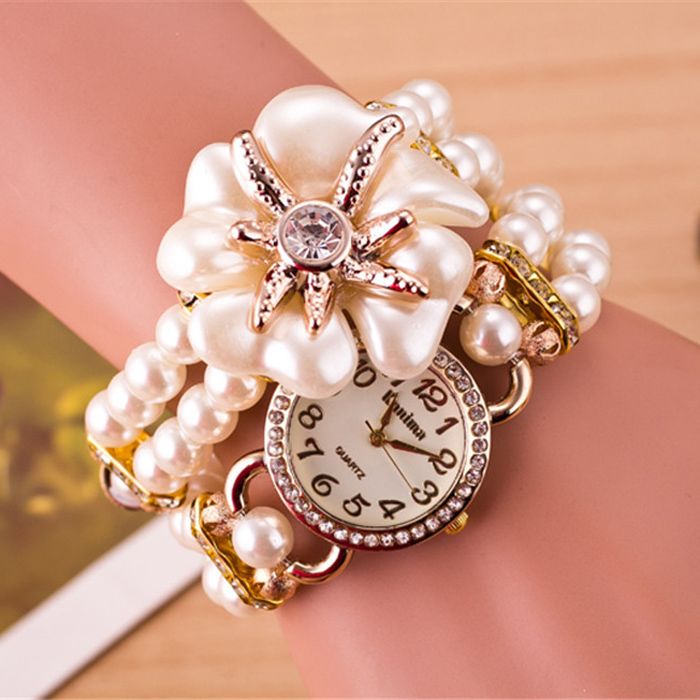 2015 Fashion Diamond Women Quartz Watches Bead Luxury Flower Pearl ...