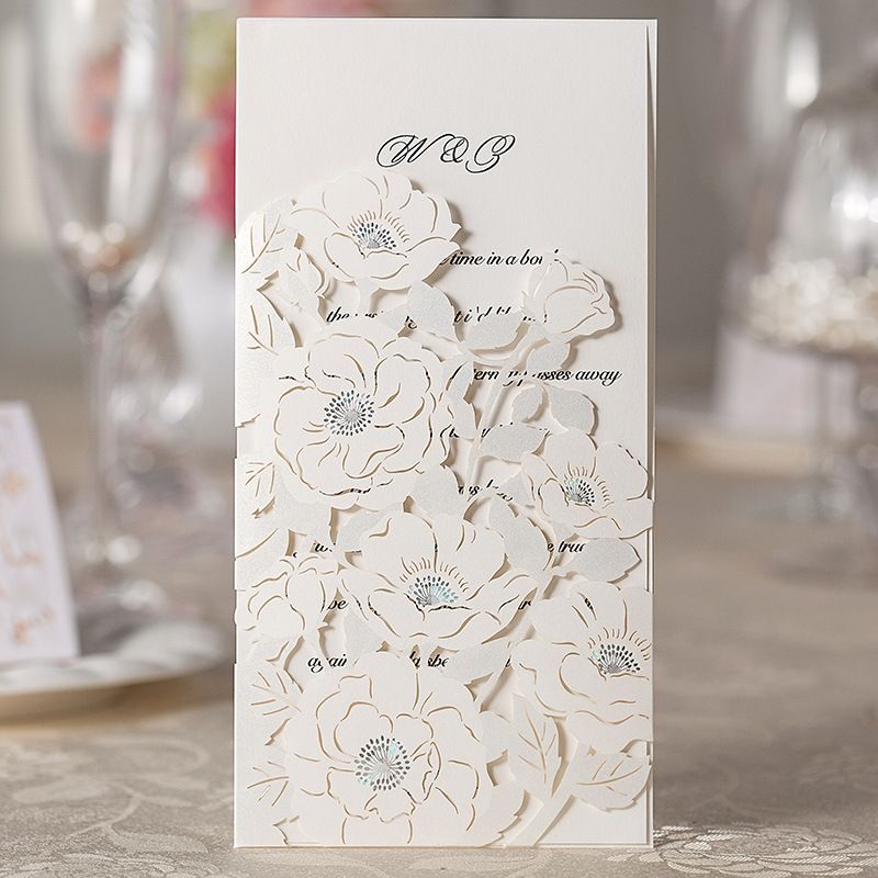 Laser Cut Flower Wedding Invitation Card Stock with Custom Personalized Printing 