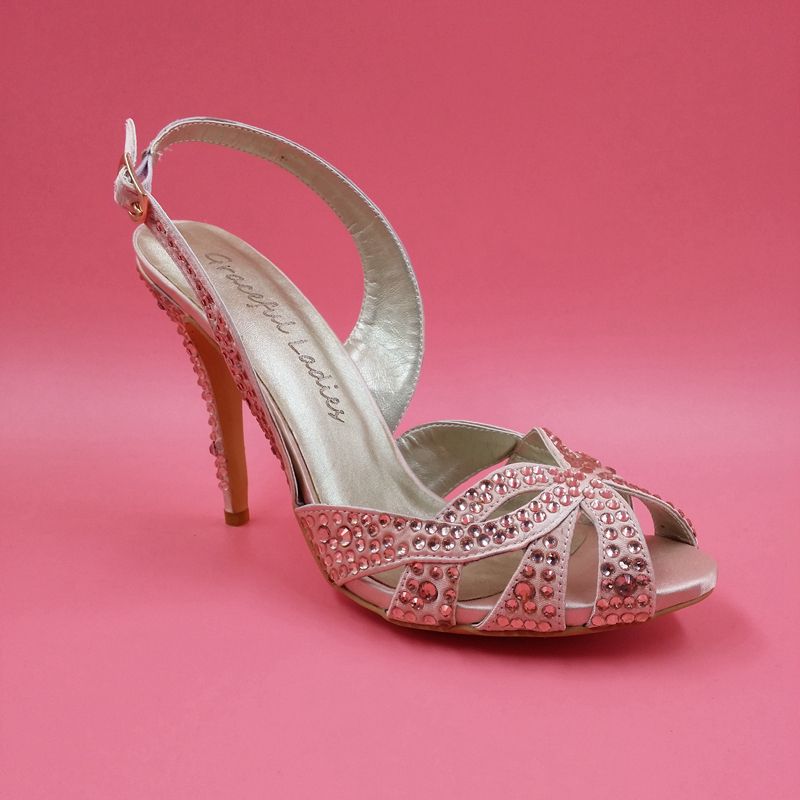 Blush Pink Rhinestones Wedding Shoes Sandal For Women Made To