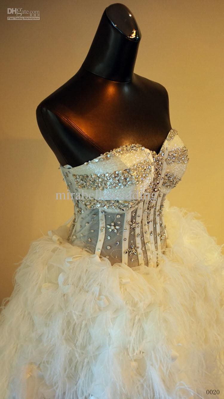 New Crystals Sweetheart Tulle&Organza Ruffle Skirt Sexy Feather Bandage ...