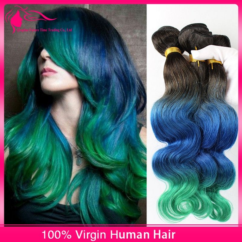 Teal Ombre Hair Extentions 8a Grade Brazilian Ombre Hair 1b Blue