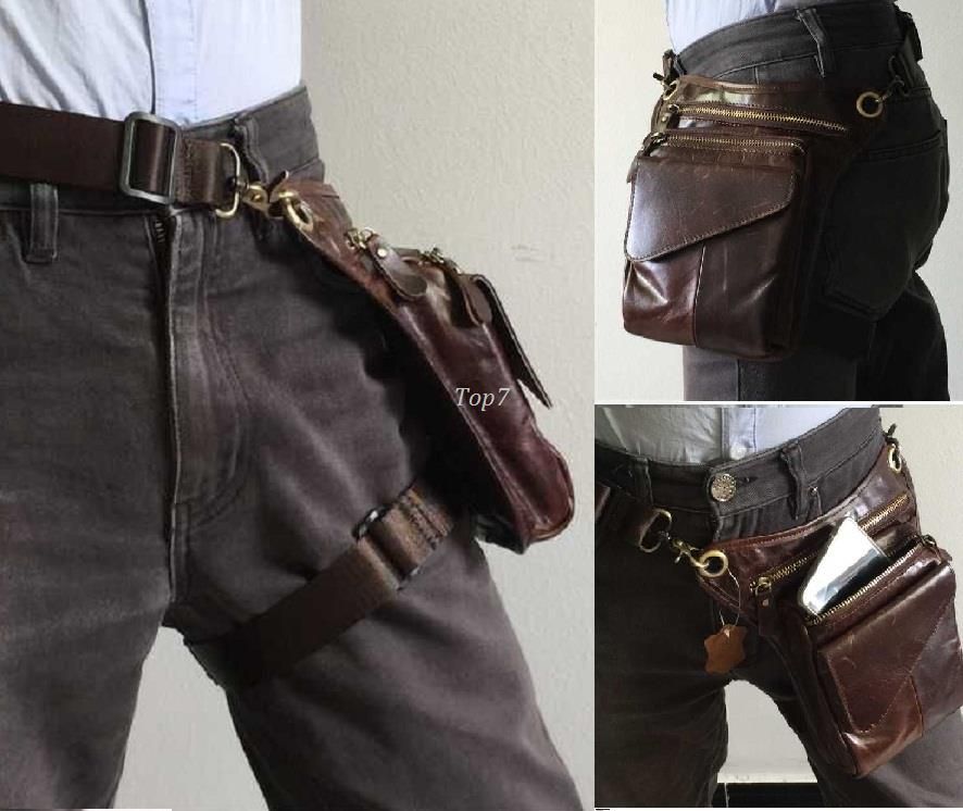 Men Genuine Leather Riding Fanny Waist Belt Pack Small Outdoor Pouch Bags