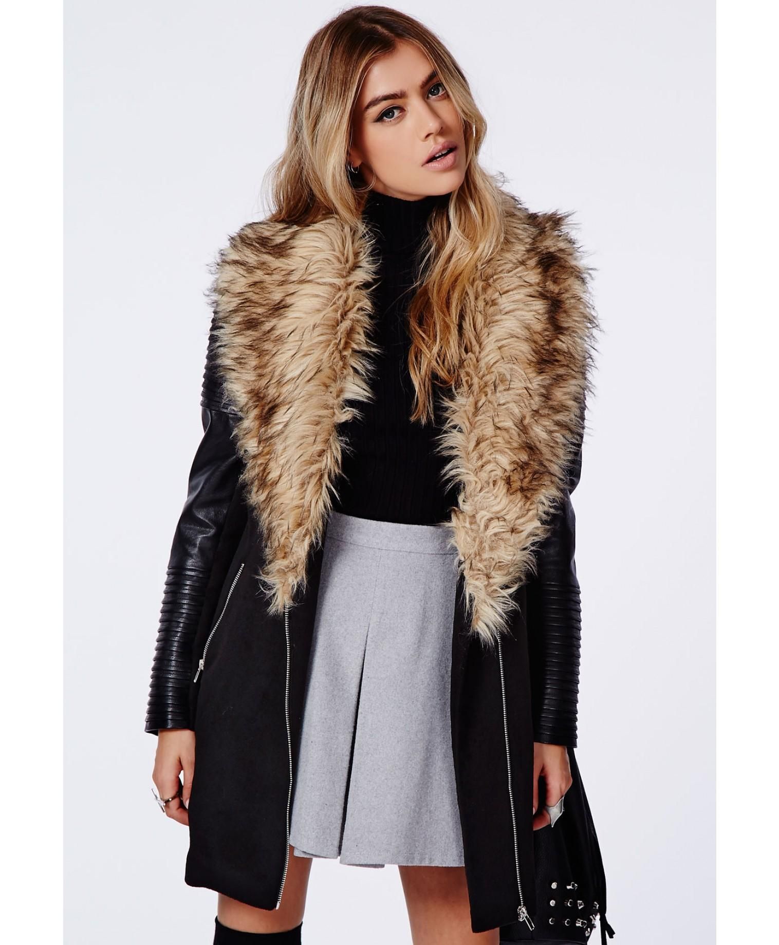 fur jacket with leather sleeves