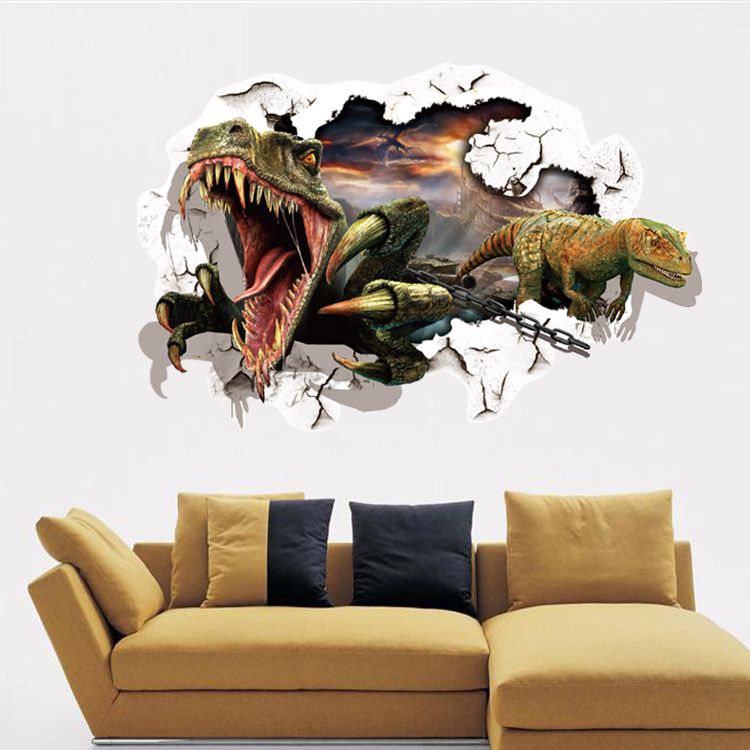 Dinosaur Breaking Out Of The Wall To Escape 3d Wall Decal Stickers Decor Diy Home Decroation Cartoon Wall Art Murals Stickers Wall Decals Canada Wall