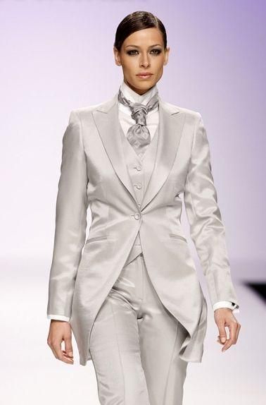 Fashion Silver Women Tuxedos Peaked Lapel Suits One Button Women Suits ...