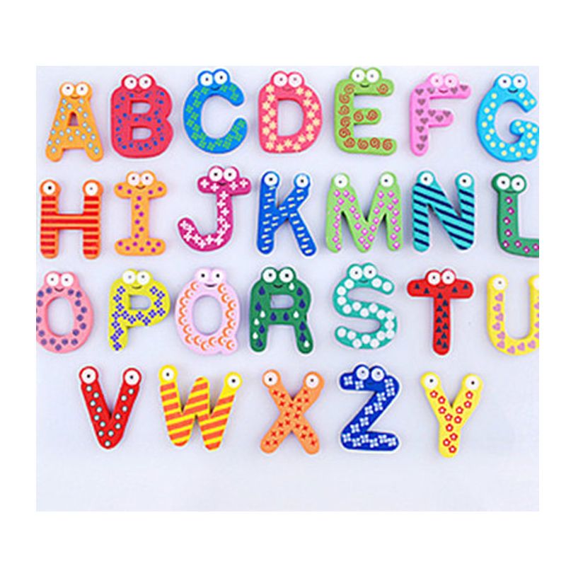 Wooden Cartoon Alphabet Letters Magnets Refrigerator Sticker Home
