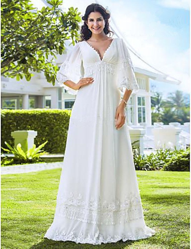 2016 Long Sleeve Empire Wedding Dresses Cheap Applique Floor Length