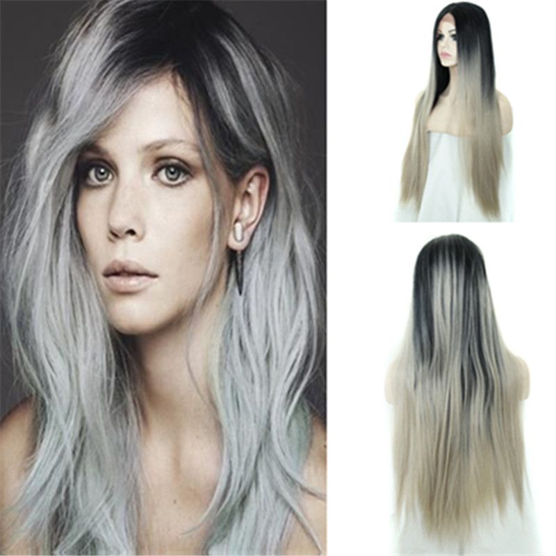 Hot Sale Ombre 1b Grey Human Hair Wigs 7a Silver Grey Lace Front