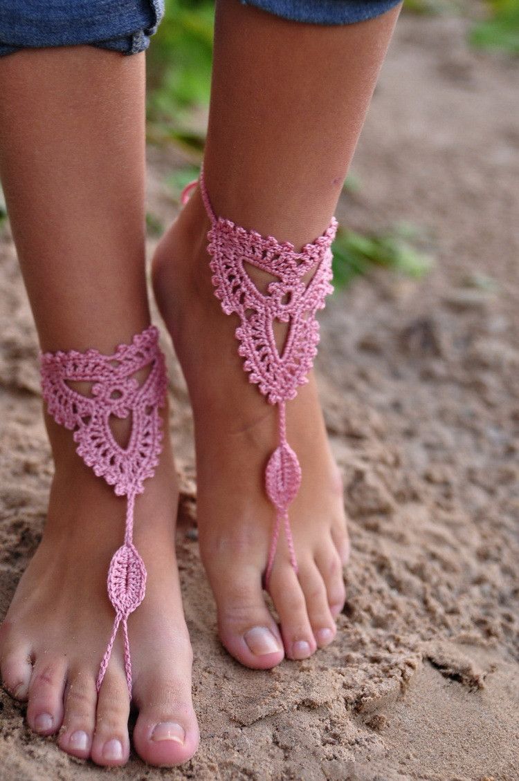Boda la playa Puro Crochet hecho a mano Sandalias Descalzas boda Tobilleras Tobilleras