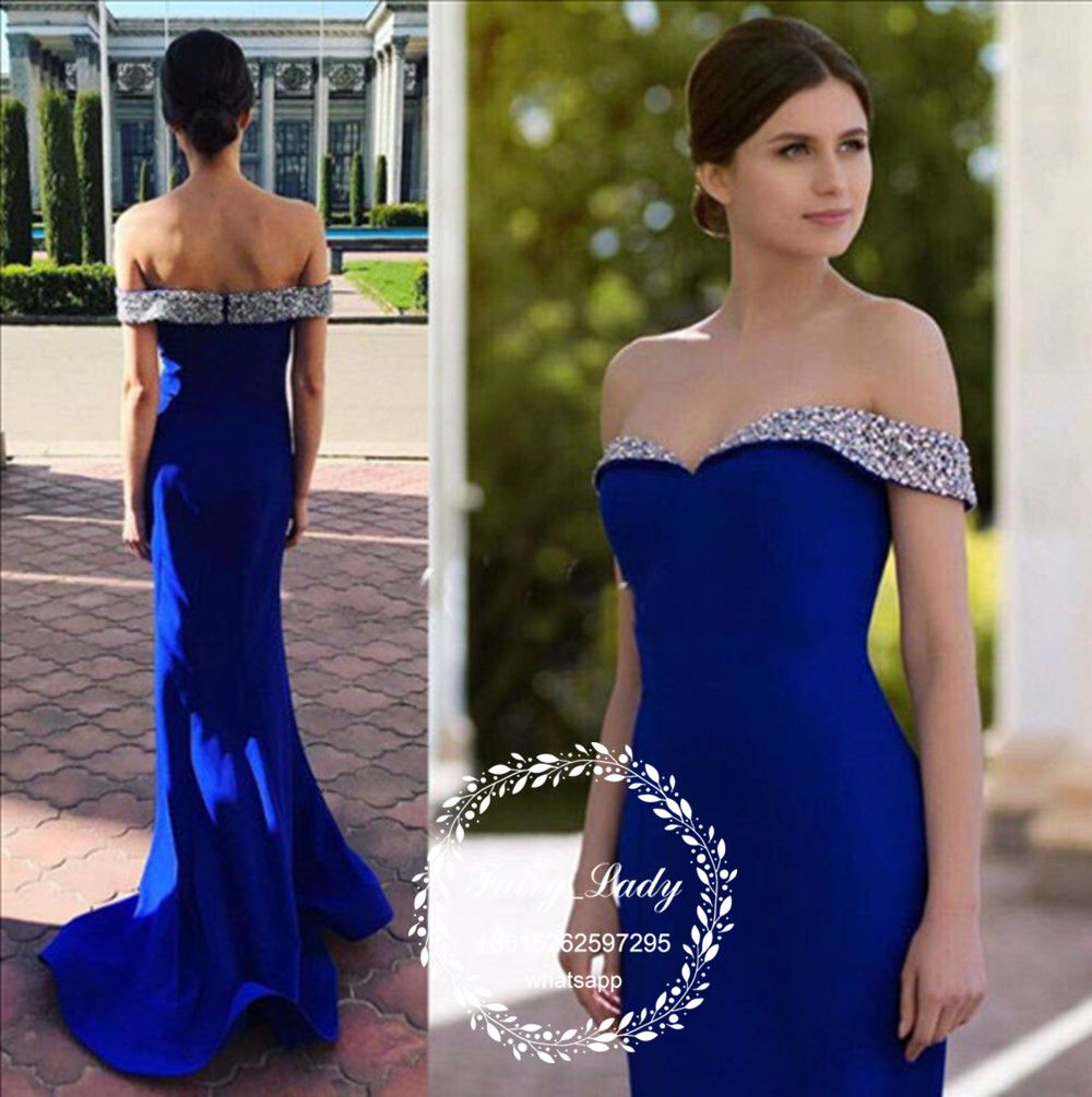Compra Royal Blue Sirena Vestidos De Baile 2018 Deslumbramiento De Plata  Rebordear Del Hombro Formal Del Partido Del Vestido De Noche Largo Del  Vestido De Vestidos De Fiesta Barato | Entrega Rápida