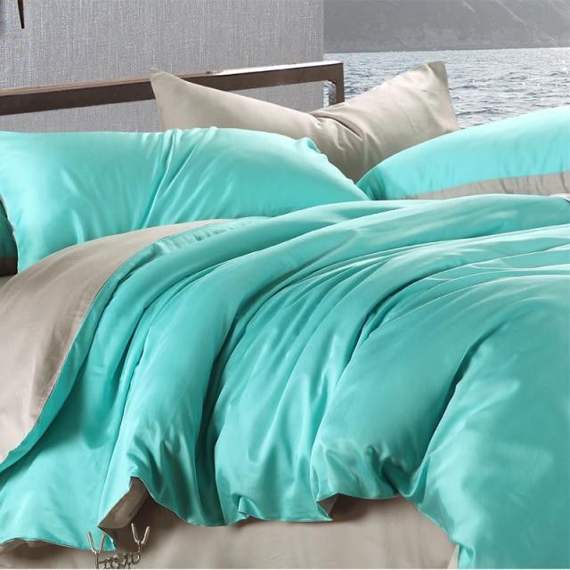 Luxury Bedding Set King Size Blue Green Turquoise Duvet Cover Grey