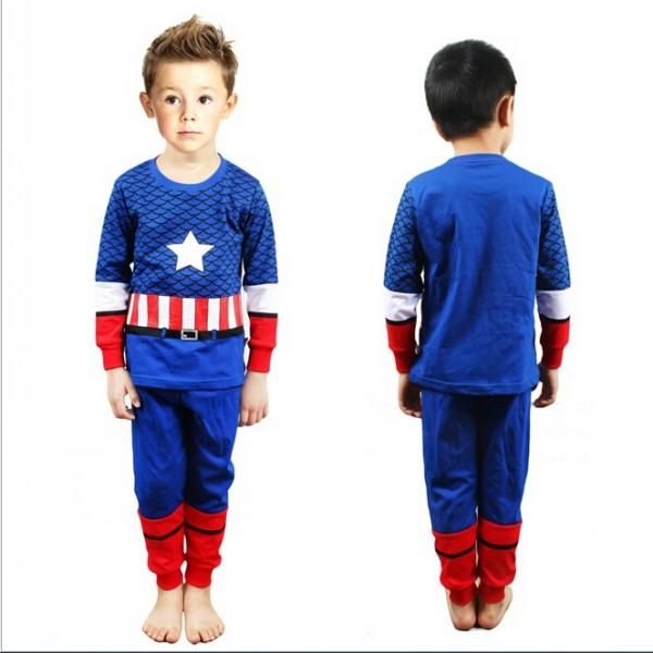 Baby Boy Capitán América Pijama Se Adapte A Los Niños De Color Estrella Camisa A Juego + Pantalones De Manga Con Ropa Casual Los Niños Que Arropan El JL 1079