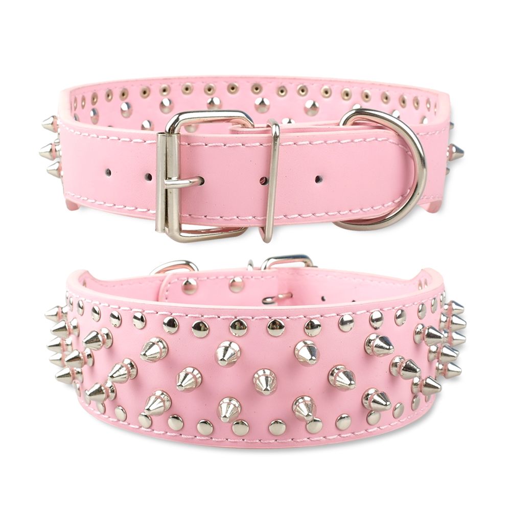 pink leather studded dog collar