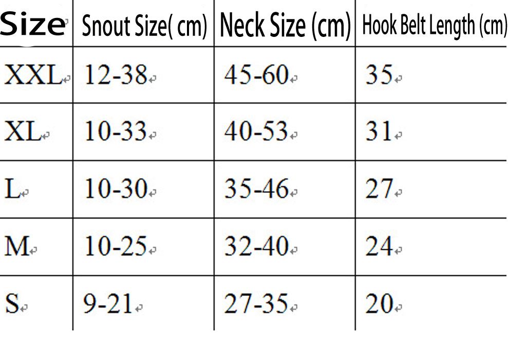 Quick Fit Dog Muzzle Size Chart