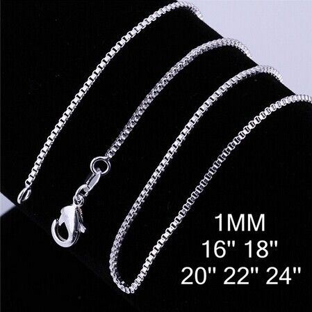 UK 16" TO 24'' INCH NECKLACE CHAIN BOX LINK MAN LADY 925 STERLING SILVER FILL