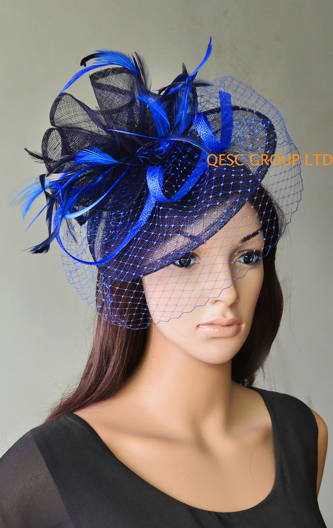 Royal Blue Navy Blue Sinamay Fascinator 