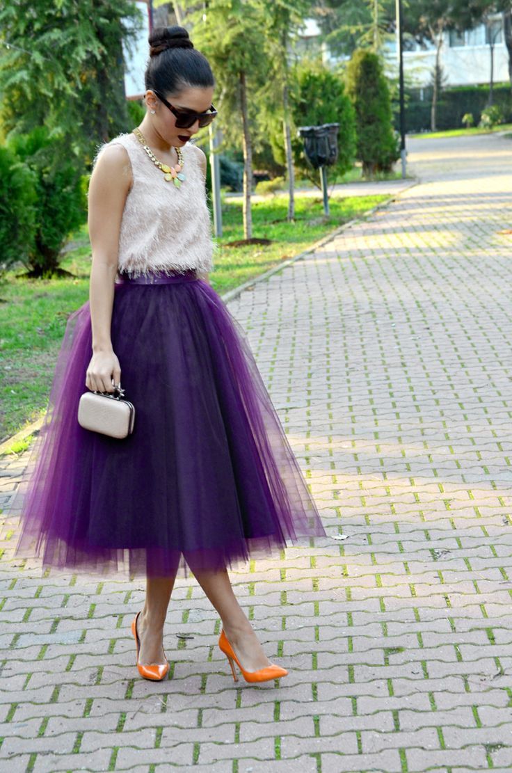 Fashion Regency Purple Tulle Skirts For Women Midi Length High
