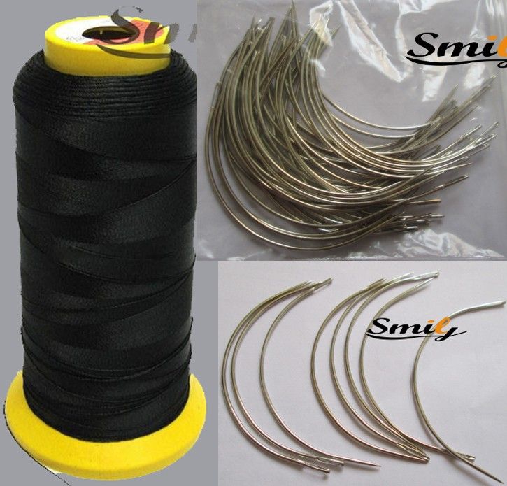 Free shipping 50pcs big length C type needles Curved needles and 1 roll Spools of Nylon weaving thread for hair weft Free shipping 50pcs big length C type needles Curved needles and 1 roll Spools of Nylon weaving thread for hair weft