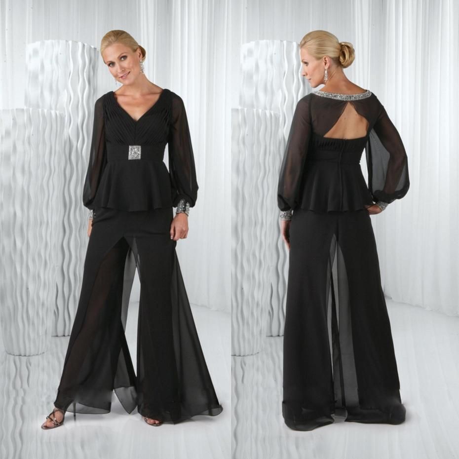 black chiffon pant suit