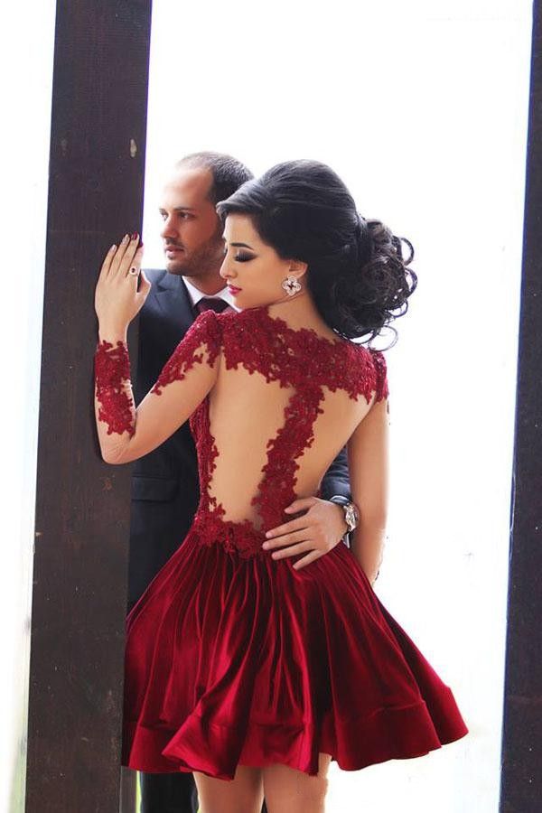 Compra Hecho A La Medida De Manga Larga Para Damas Cortos Vestidos De Baile  Con El Vestido De Noche Formal Corto Appliques Del Cordón De Cuello Alto  Barato | Entrega Rápida Y