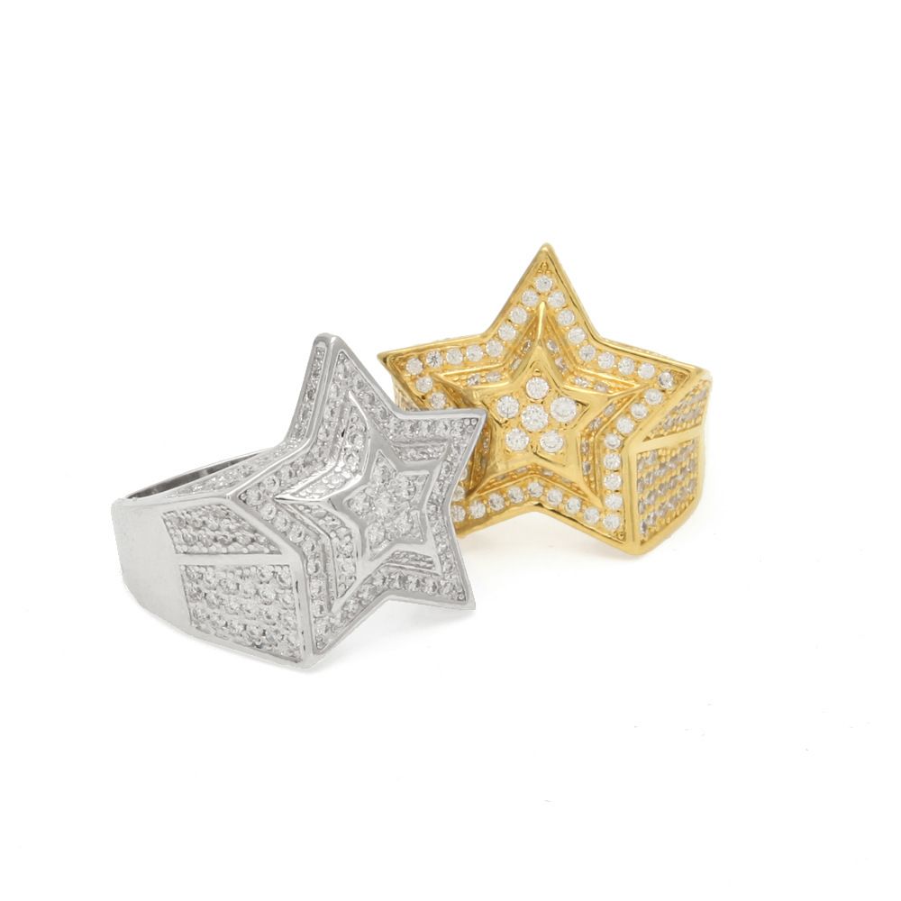 2021 Men Hip Hop Stars Geometric Cubic Zirconia Rings Retro Pentacle