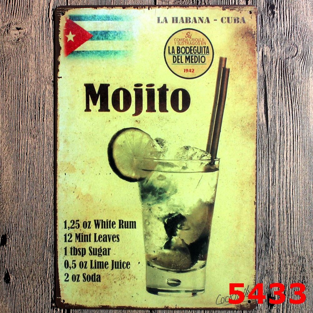Mojito Cuba Cuban Tail Vintage Tin Signs Retro Metal Sign Iron Mojito Cuba Cuban Tail Vintage Tin Signs Retro Metal Sign Iron Plate Painting The Wall Decoration