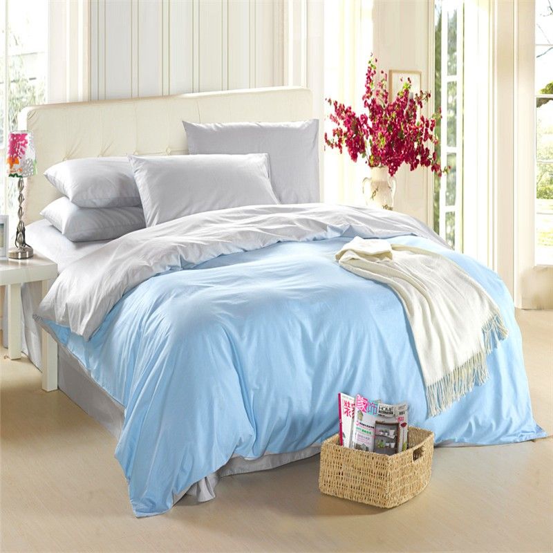 Light Blue Silver Grey Bedding Set King Size Queen Quilt Doona Duvet Cover Designer Double Bed Sheet Bedspreads Bedroom Linen 100 Cotton Cheap