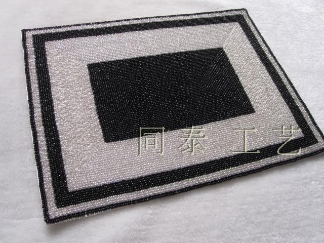 2019 Luxury Rectangle Silver Black Handmade Beaded Table Runner