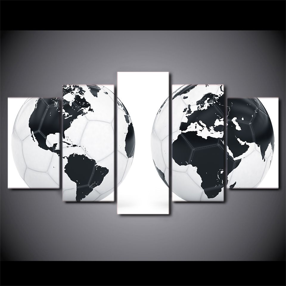 2020 Black White Football World Map Hd Printed Picture Wall Art