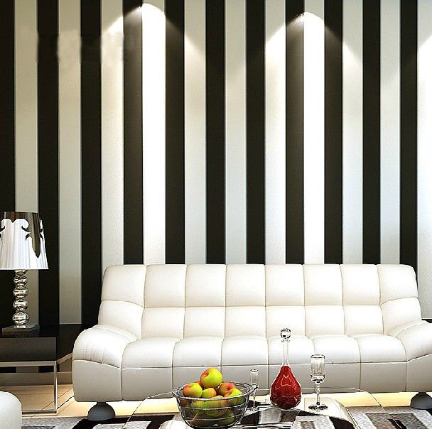 Custom made Modern Brief Vertical Black And White Stripe Wall Mural for Living Room 