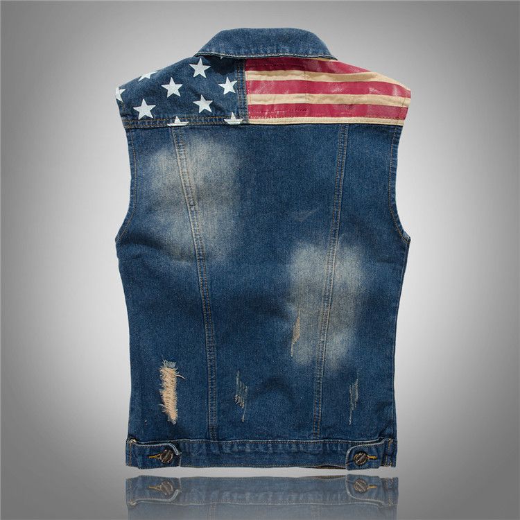 Compra Sin Mangas De La Chaqueta De Jean Del Dril De Algodón Del Chaleco  Del Chaleco De La Bandera De Estados Unidos De Los Pantalones Vaqueros De  La Motocicleta Para Hombres Hombres
