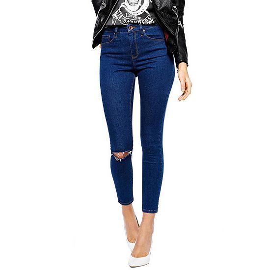 dark blue ripped skinny jeans womens