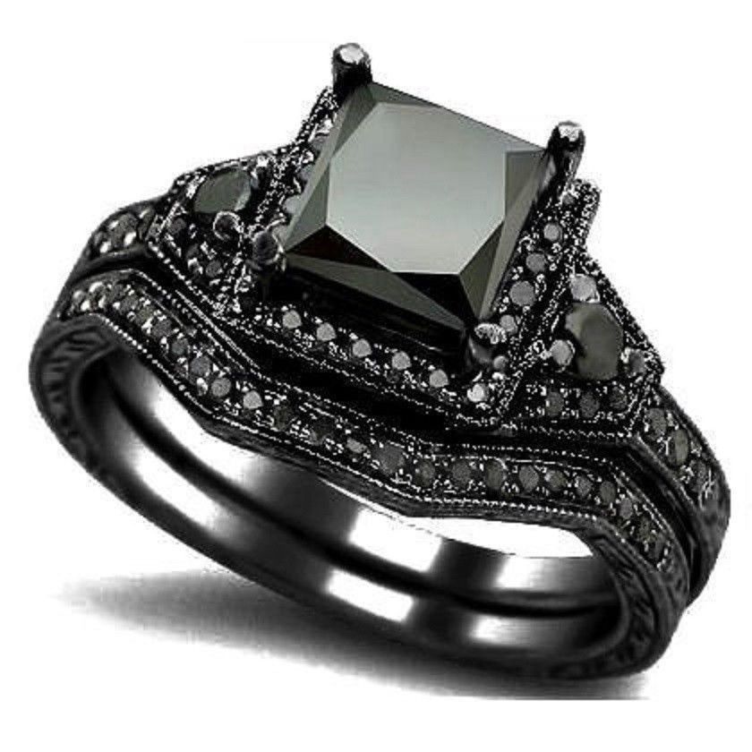 2020 SZ 5 11 Black Rhodium Wedding Ring Band Set