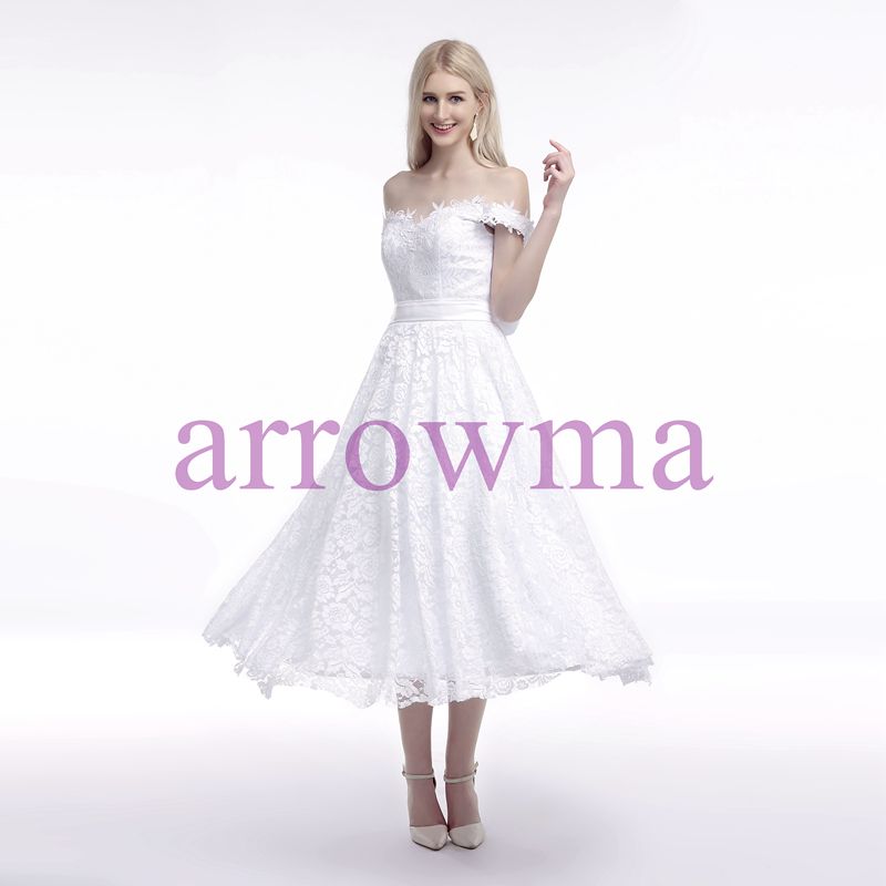 Lace White Knee Length Short Wedding Dresses V Neck Capped