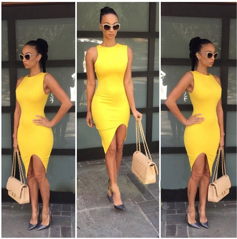 bandage dress yellow
