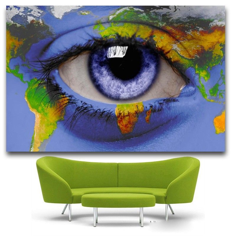 Satin Al 1 Panel Toptan Yagliboya Soyut Mavi Goz Dunya Haritasi