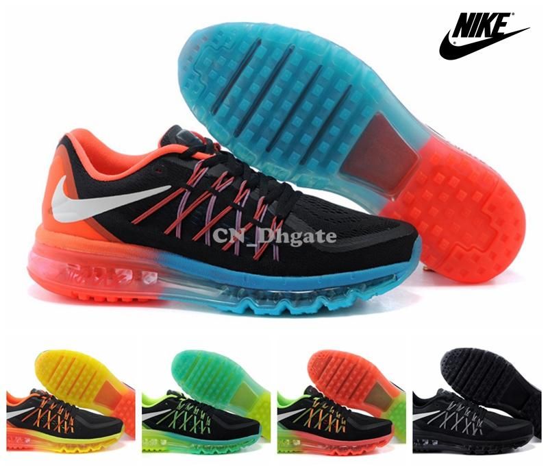 Nike Max 2015 de malla Hombres de los zapatos corrientes, a estrenar Negro Plata