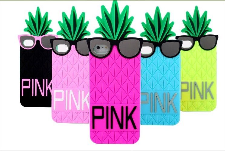 / s Secret PINK caja del teléfono celular la cubierta del amor iPhone 5 5S 3D de silicona suave piña de la fruta de estrella Para iPhone6 ​​4.7 "iPhone6 ​​más