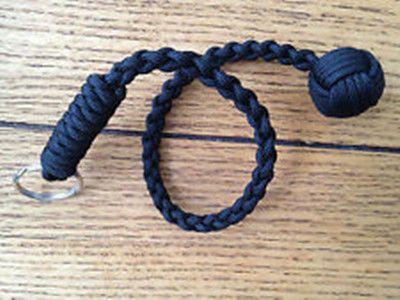 Large Monkey Fist Black Color LONG Paracord Keychain 1" Steel Ball New 1Pc
