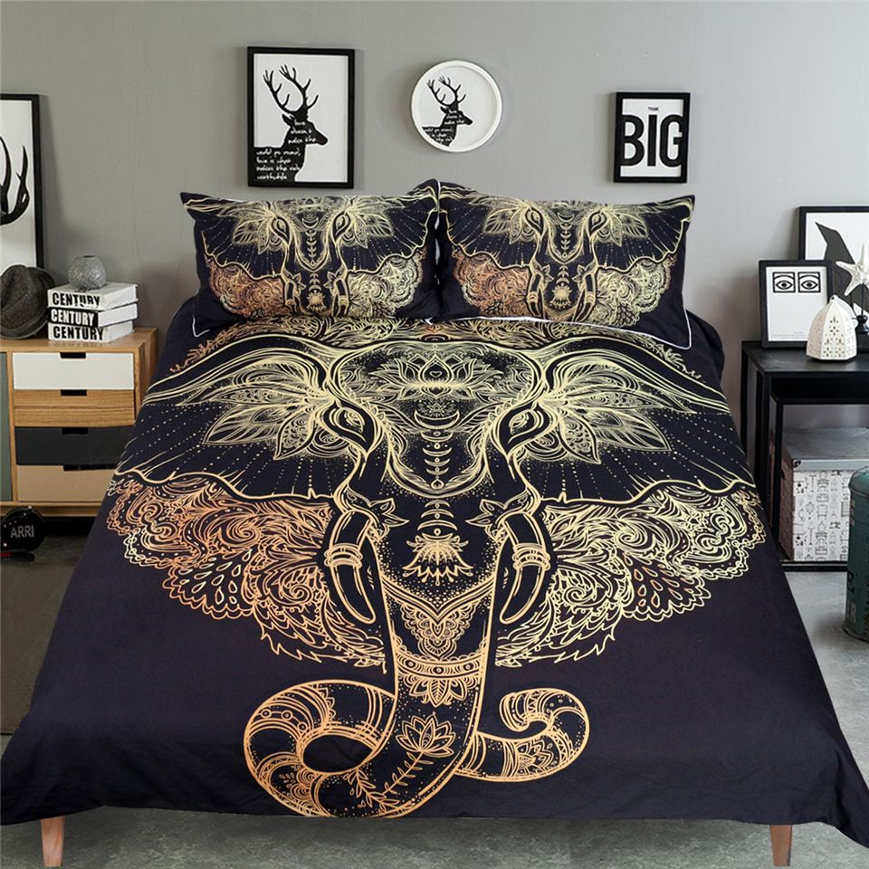 Tribal Elephant Bedding Sets Boho Mandala Golden Design Ethnic
