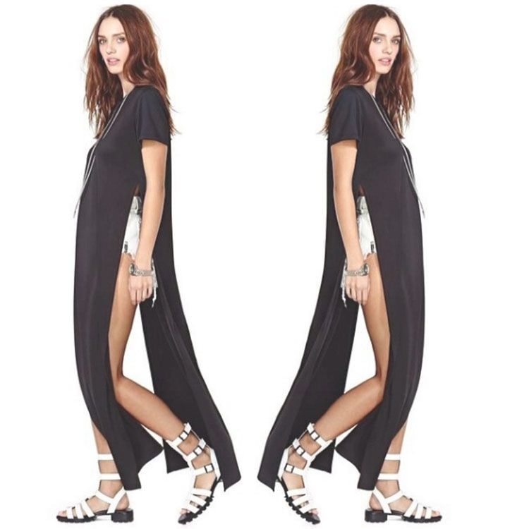 double side slits split long t shirt
