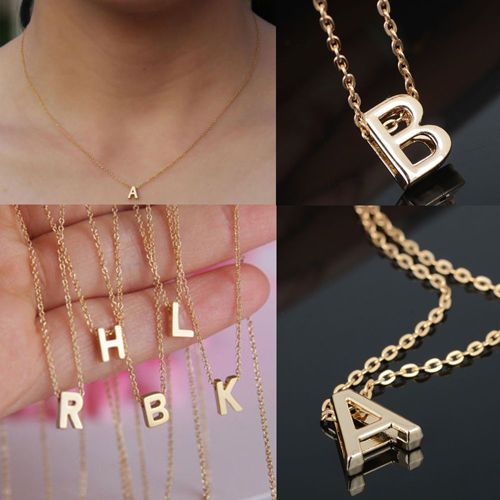 Fashion Round Initial Alphabet/ Letter Rhinestone Crystal  Gold Plated Necklace 