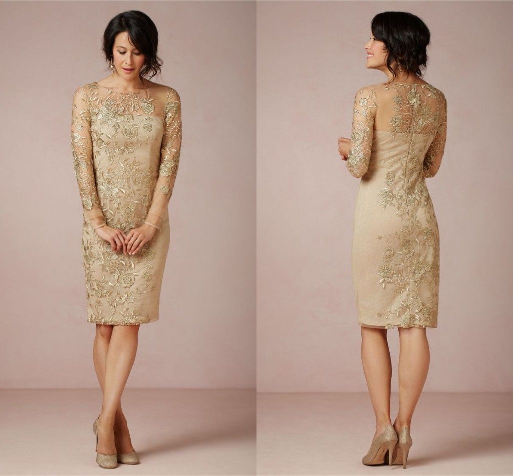 gold mother of the bride dresses tea length