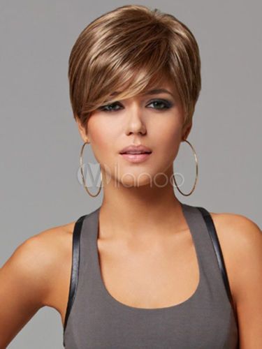 Fashion Short Light Brown Straight Womens Wigs Cosplay Wig Short